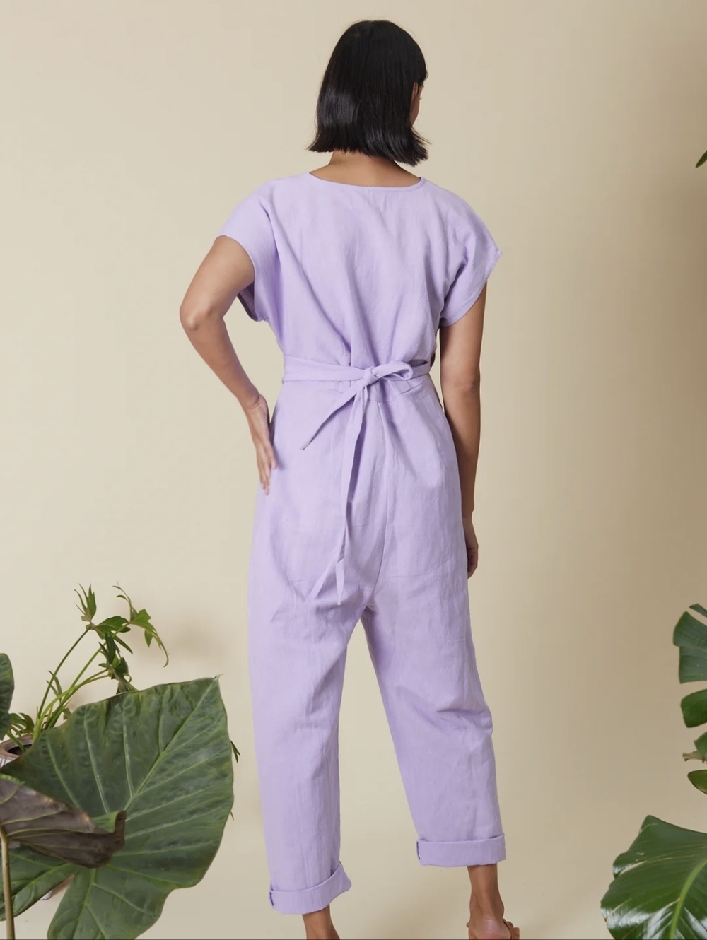NWT Rujuta Sheth NYC Linen Cotton Surplice Jumpsuit Matcha Medium - Picture 3 of 8
